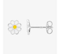 Fleur Kids Sterling Silver White And Yellow Enamel Flower Stud Earrings AZE030104