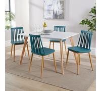 Fleur Table and 4 Lucy Chairs Dining Set White Top Wooden Legs Home Source Teal One Size