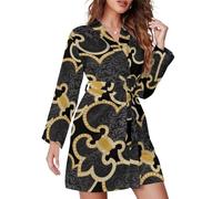 Fleurdelis Fleur De Lis Royal French Lily Gothic Women's Robes Soft Pajamas Loungewear V-Neck Dressing Gowns Robe for Wedding Party XL