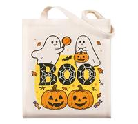 Fleure Esme Halloween Boo Canvas Tote Bag - Trick or Treat Canvas Bag for Women Kids Adults, Spooky Boo Basket Stuffers Pumpkin Ghost Halloween Gifts Bag