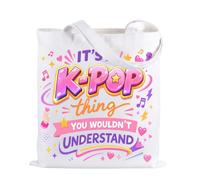 fleure esme Korean Pop Music Lover Tote Bag - Kpop Gift for Her K-Pop Lover Bag Cute Canvas Style Carry Bag for Women Sister Friend Daughter Birthday Christmas Concert Graduation