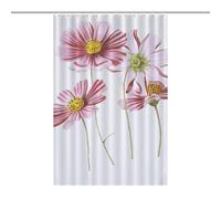 Fleurs Des Cosmos DessinOpaque Polyester Shower Curtain, Water-Resistant, Heat-Resistant, 12 C-Shaped Hooks & Stainless Grommets - Shower Curtains, Shower Curtains for Bathroom, Bathroom Shower Curtai