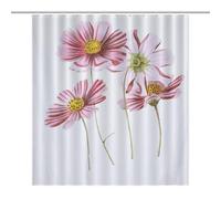 Fleurs Des Cosmos DessinOpaque Polyester Shower Curtain, Water-Resistant, Heat-Resistant, 12 C-Shaped Hooks & Stainless Grommets - Shower Curtains, Shower Curtains for Bathroom, Bathroom Shower Curtai