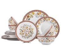 Fleurs des Prairies Bone China Dinnerware Set of 16 for 4 persons, Handmade Reactive Glaze Dishes Set,Chip Resistant and Scratch Resistant, Oven&Dishwasher & Microwave Safe,Service for 4