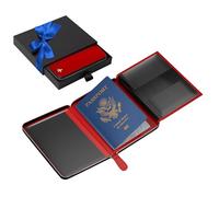 Flevel V2 Pilot document holder, Pilot wallet, Real Leather. RFID-Blocking, Travel Wallet, Stylish Travel Companion for Aviation Professionals, Red, Airtag