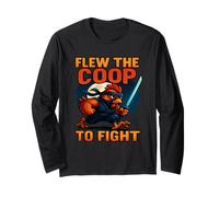Flew The Coop to Fight Funny Ninja Warrior Chicken Design Long Sleeve T-Shirt