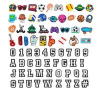 Flewdart 72pcs Shoe Charms Pin Letter Alphabet A-Z Number 0-9 For Crocs clog Basketball Soccer Baseball Video Game Sports For Shoes Charm Party Gifts For Teens (Sports+Number 72pcs)