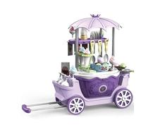 Flex 4 in 1 Ice Cream Trolley Toy Convertible Kids Cart 4 WheelsTrolley 2 Wheels pull Market Stall Removable Basket Educational Pretend Play Dessert Shop For Toddlers Ages 3+ Durable Plastic