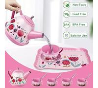 Flex 41 Pcs Tea Set Toy for Kids Age 3 4 5 6 Pink Afternoon Tea Party Play Set With Tea Pot Cups Plates Dessert Stand Cookies Donuts Educational Pretend Kitchen Toy for Girls for Role Party Play