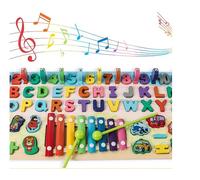 Flex 6 In1 Wooden Math English Musical kidsToy, Children Alphabets Number Shape Sorting Magnetic Fish Xylophone. Montessori Education Toy for year 3 4 5 6 years boys girls preschool musical toy