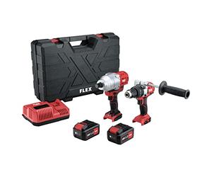 Flex Cordless Impact Drill PD2G 18-ECFC + Cordless Impact Wrench 18.0 V IW 3/4 Inch 18.0-EC (Includes 2 Batteries 5 Ah Charger, Includes Carry Case) 516228, Red