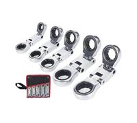 Flex Head Ratchet Set - 180 Degree Folding Spanner, 5pcs Double Drive Pocket Wrench, 3/4 Inch Retractable Repair Hand Tool For Home Improvement Car Automotive Service, Electrician Maintenance