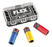 Flex Impact Socket Set IPS D17-21 1/2 Inch Set (3 Pieces, Diameter 17, 19, 21 mm, with PET Protection, with Colour Coding, for Impact Wrench, Tool Set) 534706