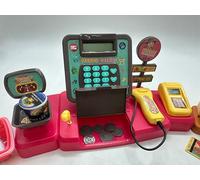 Flex Kids Electronic Cash Register Toy Scanner Card Machine Play Money Coffee Maker Sandwich Set Pretend Play Supermarket Till with Sound & Lights Educational Role Play Boys Girls 3 4 5 6+ Years Pink