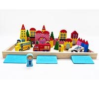 Flex Montessori Wooden Building Blocks Kids Ages 3-6 Educational Stacking & Construction Colourful Wooden Shape Sorting Toy School Police Fire Station Building Kit Birthday Boys Girls