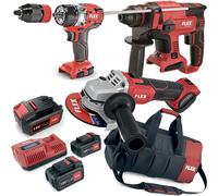 Flex Pack Cordless Hammer Drill Angle Grinder Jigsaw 3x Battery LG + Bag