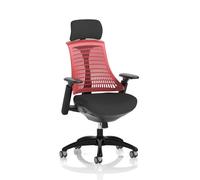 Flex Task Operator Chair Black Frame Black Fabric Seat With Headrest Red Back