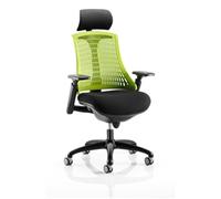 Dynamic Synchro Tilt Task Operator Chair Height Adjustable Arms Flex Green Back, Black Seat, Black Frame With Headrest Medium Back