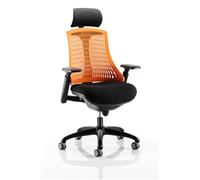 Dynamic Synchro Tilt Task Operator Chair Height Adjustable Arms Flex Orange Back, Black Seat With Headrest High Back