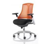 Dynamic Synchro Tilt Task Operator Chair Height Adjustable Arms Flex Orange Back, Black Seat, White Frame Without Headrest Medium Back