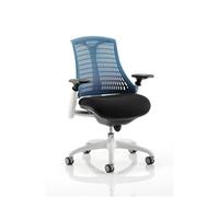 Dynamic Synchro Tilt Task Operator Chair Height Adjustable Arms Flex Blue Back, Black Seat, White Frame Without Headrest Medium Back