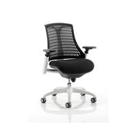Flex Task Operator Chair White Frame Black Fabric Seat With Black Back With Arms