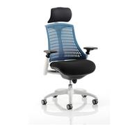 Dynamic Synchro Tilt Task Operator Chair Height Adjustable Arms Flex Blue Back, Black Seat, White Frame With Headrest Medium Back