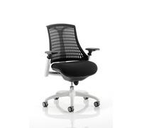 Flex Task Operator Chair White Frame Black Fabric Seat With Black Back With Arms