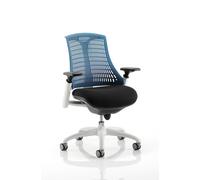 Flex Task Operator Chair White Frame Black Fabric Seat With Blue Back With Arms