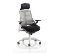 Dynamic Synchro Tilt Task Operator Chair Height Adjustable Arms Flex Grey Back, White Seat, White Frame With Headrest Medium Back