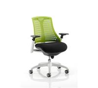 Dynamic Synchro Tilt Task Operator Chair Height Adjustable Arms Flex Green Back, Black Seat, White Frame Without Headrest Medium Back