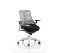 Flex Task Operator Chair White Frame Black Fabric Seat With Grey Back With Arms