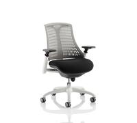 Flex Task Operator Chair White Frame Black Fabric Seat With Grey Back With Arms