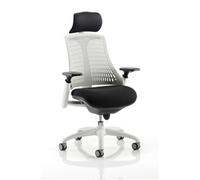 Dynamic Synchro Tilt Task Operator Chair Height Adjustable Arms Flex Moonstone White Back, Black Seat, White Frame With Headrest Medium Back