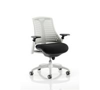 Flex Task Operator Chair White Frame Black Fabric Seat With Moonstone White Back With Arms