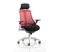 Dynamic Synchro Tilt Task Operator Chair Height Adjustable Arms Flex Red Back, Black Seat, White Frame Optional Headrest Medium Back