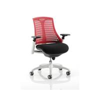 Flex Task Operator Chair White Frame Black Fabric Seat With Red Back With Arms
