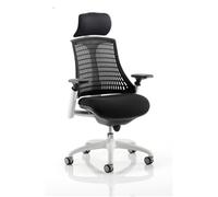Flex Task Operator Chair White Frame Black Fabric Seat With Black Back With Arms With Headrest