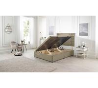 Flexby Linen Fabric Side Opening Ottoman Bed With Headboard Somnior Brown Double