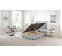 Flexby Linen Fabric Side Opening Ottoman Bed With Headboard Somnior Light Grey Double