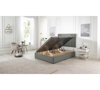 Flexby Linen Fabric Side Opening Ottoman Bed With Headboard Somnior Silver Double