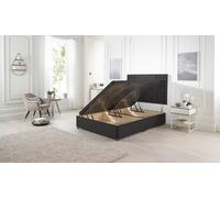 Flexby Plush Fabric Side Opening Ottoman Bed With Headboard Somnior Black Super King