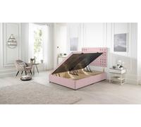 Flexby Plush Fabric Side Opening Ottoman Bed With Headboard Somnior Pink Small Double