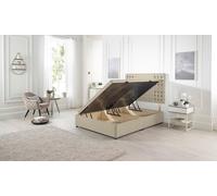 Flexby Tweed Fabric Side Opening Ottoman Bed With Headboard Somnior Beige Double