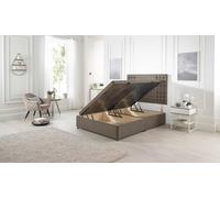Flexby Tweed Fabric Side Opening Ottoman Bed With Headboard Somnior Brown Super King