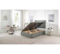Flexby Tweed Fabric Side Opening Ottoman Bed With Headboard Somnior Grey Small Single