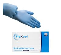 FleXcel Blue Nitrile Gloves (Box of 100) Size Medium - Multipurpose Powder Free, Latex Free, Medical Grade, Food Safe Examination Gloves - AQL 1.5 PPE Regulation 2016/425 Category III Certified