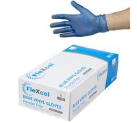 FleXcel Vinyl Gloves, Powder Free, Medical Grade, Food Safe, Latex Free, Box of 100 (Blue, Large)