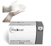 FleXcel White Nitrile Gloves (Box of 100) Size Medium - Multipurpose Powder Free, Latex Free, Medical Grade, Food Safe Examination Gloves - AQL 1.5 PPE Regulation 2016/425 Category III Certified