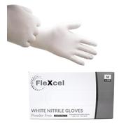 FleXcel White Nitrile Gloves X-Large (Box of 100) - Disposable Nitrile Gloves Powder Free Latex Free Food Safe Medical Grade Examination Glove - AQL 1.5 PPE Regulation 2016/425 Category III